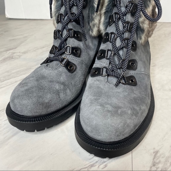 New! Botkier Madigan Suede Fur Lace Up Gray Boot 8.5 - Picture 7 of 13
